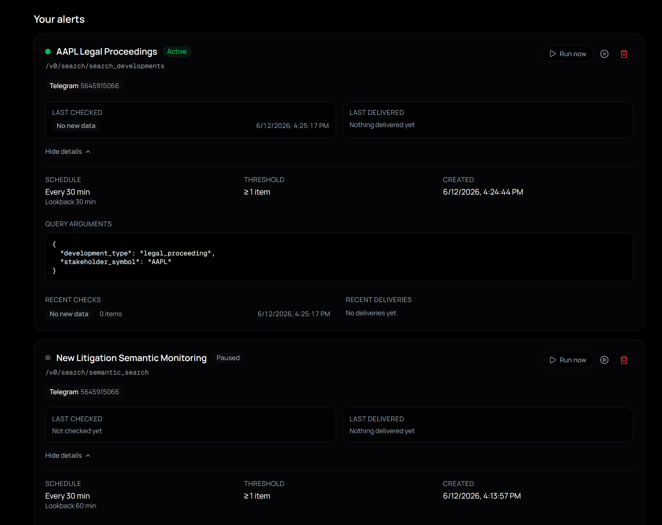 Alerts feature preview